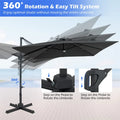 10 FT Cantilever Patio Umbrella with 32 Solar LED Lights, 360° Rotation & Easy Tilt, Square Outdoor Offset Hanging Umbrella with Cross Base