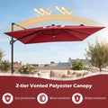10 FT Cantilever Patio Umbrella with 32 Solar LED Lights, 360° Rotation & Easy Tilt, Square Outdoor Offset Hanging Umbrella with Cross Base