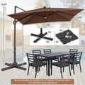 10 FT Cantilever Patio Umbrella with 32 Solar LED Lights, 360° Rotation & Easy Tilt, Square Outdoor Offset Hanging Umbrella with Cross Base