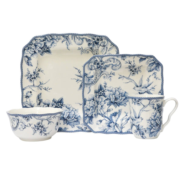 222 Fifth 16-Piece Adelaide Blue Dinnerware Set