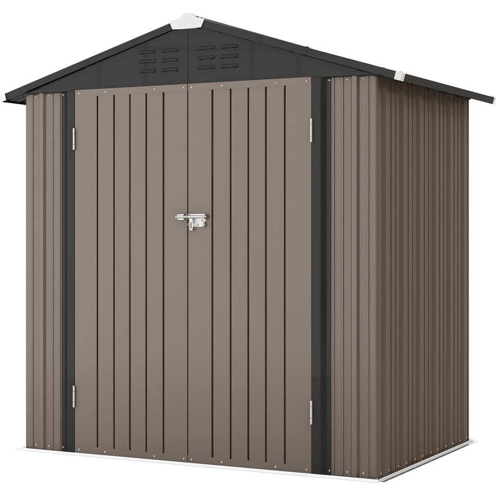 Patiowell 6 ft. W x 4 ft. D Outdoor Storage Brown Metal Shed with Sloping Roof and Double Lockable Door (24.8 Sq. ft.)