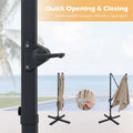10 FT Cantilever Patio Umbrella with 32 Solar LED Lights, 360° Rotation & Easy Tilt, Square Outdoor Offset Hanging Umbrella with Cross Base