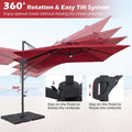 10 FT Cantilever Patio Umbrella with 32 Solar LED Lights, 360° Rotation & Easy Tilt, Square Outdoor Offset Hanging Umbrella with Cross Base
