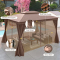 10 x 13 FT Patio Gazebo, Double-Roof Outdoor Canopy Tent with Mesh Netting & Privacy Curtains, Heavy-Duty Metal Frame Pavilion for Garden Yard