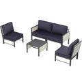 AECOJOY Aluminum Patio Furniture Set - 4 Seat Outdoor Sectional with Retractable Footrest Sofas & Coffee Table