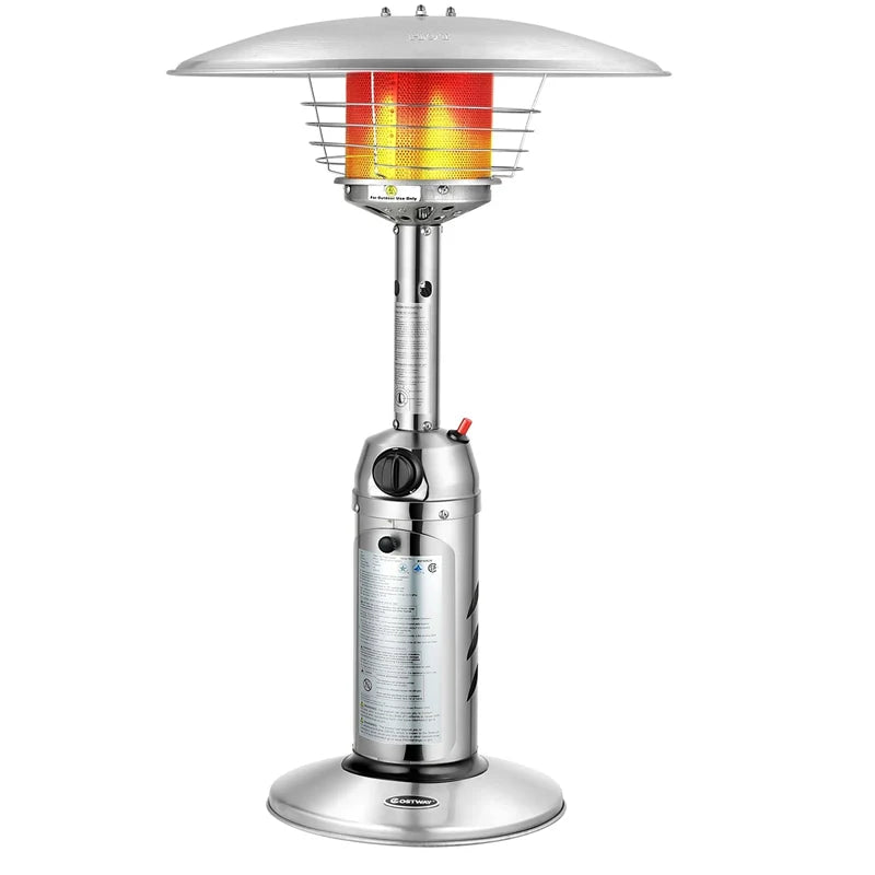 11,000 BTU Tabletop Propane Patio Heater, Portable Stainless Steel Outdoor Heater with Adjustable Flame & Tip-Over Protection for Backyard Restaurant