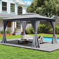 10 x 13 FT Patio Gazebo, Double-Roof Outdoor Canopy Tent with Mesh Netting & Privacy Curtains, Heavy-Duty Metal Frame Pavilion for Garden Yard