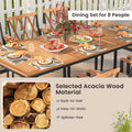 9-Piece Acacia Wood Patio Dining Furniture Set, 79" Rectangle Dining Table with 1.9" Umbrella Hole & 8 Wooden Armchairs