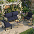 AECOJOY Aluminum Patio Furniture Set - 4 Seat Outdoor Sectional with Retractable Footrest Sofas & Coffee Table