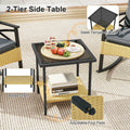 3 Piece Rattan Patio Rocking Bistro Set, Outdoor Wicker Rockers with Cushions & 2-Tier Tempered Glass Coffee Table for Porch, Balcony, Backyard