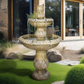 48�?h Outdoor Floor Water Fountain, 3 - Tiers Concrete Water Fountain with Submersible Electric Pump - Garden Cascading Waterfall for Yard Patio Lawn Home Decor