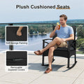 3 Piece Rattan Patio Rocking Bistro Set, Outdoor Wicker Rockers with Cushions & 2-Tier Tempered Glass Coffee Table for Porch, Balcony, Backyard