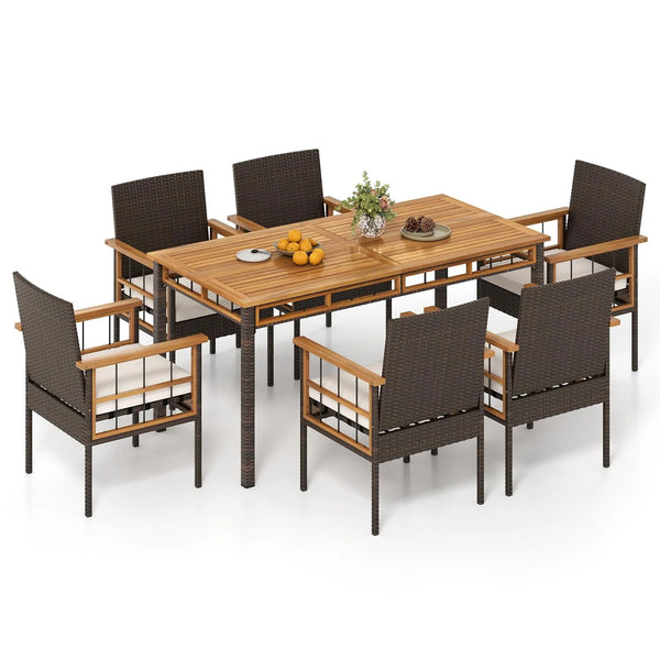 Tangkula 7 Pieces Wicker Patio Dining Set