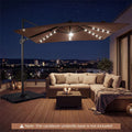 10 FT Cantilever Patio Umbrella with 32 Solar LED Lights, 360° Rotation & Easy Tilt, Square Outdoor Offset Hanging Umbrella with Cross Base