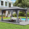 Tangkula 10x13 FT Metal Patio Gazebo with Mesh Netting & Privacy Curtains