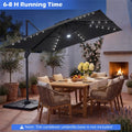 10 FT Cantilever Patio Umbrella with 32 Solar LED Lights, 360° Rotation & Easy Tilt, Square Outdoor Offset Hanging Umbrella with Cross Base