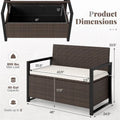 40 Gallon Outdoor Wicker Storage Bench with Cushion & Cover, Metal Frame Patio Deck Box Seat, Rattan Loveseat for Garden, Poolside