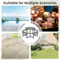 8 Person Round Outdoor Picnic Table Bench Set with Umbrella Hole, All-Weather HDPE Tabletop & Metal Frame for Patio Garden Yard