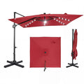 10 FT Cantilever Patio Umbrella with 32 Solar LED Lights, 360° Rotation & Easy Tilt, Square Outdoor Offset Hanging Umbrella with Cross Base