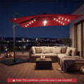 10 FT Cantilever Patio Umbrella with 32 Solar LED Lights, 360° Rotation & Easy Tilt, Square Outdoor Offset Hanging Umbrella with Cross Base
