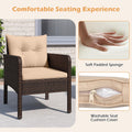 Tangkula 3 Piece Patio Bistro Set Rattan Wicker Outdoor Conversation Set with Cushions and Coffee Table