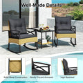 3 Piece Rattan Patio Rocking Bistro Set, Outdoor Wicker Rockers with Cushions & 2-Tier Tempered Glass Coffee Table for Porch, Balcony, Backyard