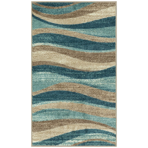 Mainstays 1'8 x 2'10 Textured Waves Indoor Entryway Area Rug - Blue & Brown - Each