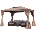 10 x 13 FT Patio Gazebo, Double-Roof Outdoor Canopy Tent with Mesh Netting & Privacy Curtains, Heavy-Duty Metal Frame Pavilion for Garden Yard