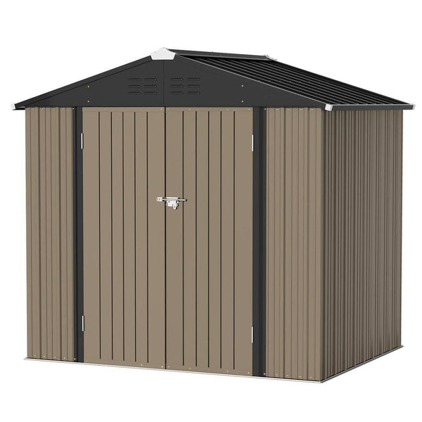 Patiowell 8 ft. W x 6 ft. D Outdoor Storage Brown Metal Shed with Sloping Roof (45 Sq. ft.)