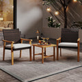 Tangkula 3 Pieces Patio PE Wicker Furniture Set Acacia Wood Outdoor Conversation Bistro Set