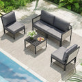 AECOJOY Aluminum Patio Furniture Set - 4 Seat Outdoor Sectional with Retractable Footrest Sofas & Coffee Table