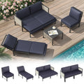 AECOJOY Aluminum Patio Furniture Set - 4 Seat Outdoor Sectional with Retractable Footrest Sofas & Coffee Table