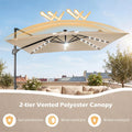 10 FT Cantilever Patio Umbrella with 32 Solar LED Lights, 360° Rotation & Easy Tilt, Square Outdoor Offset Hanging Umbrella with Cross Base