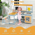2-in-1 Mud Kitchen & Kids Picnic Table Built-in Bench, Fir Wood Outdoor Play Kitchen Playset with Blackboard, Sink & Cooking Accessories for Ages 3+