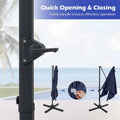 10 FT Cantilever Patio Umbrella with 32 Solar LED Lights, 360° Rotation & Easy Tilt, Square Outdoor Offset Hanging Umbrella with Cross Base