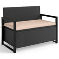 40 Gallon Outdoor Wicker Storage Bench with Cushion & Cover, Metal Frame Patio Deck Box Seat, Rattan Loveseat for Garden, Poolside