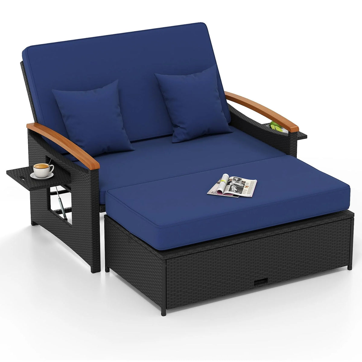 Tangkula Patio Rattan Daybed with 4-Level Adjustable Backrest