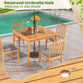 Tangkula 5 Piece Patio Wood Dining Set Outdoor Square Acacia Table Metal Chairs Set