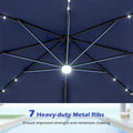 10 FT Cantilever Patio Umbrella with 32 Solar LED Lights, 360° Rotation & Easy Tilt, Square Outdoor Offset Hanging Umbrella with Cross Base