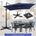 10 FT Cantilever Patio Umbrella with 32 Solar LED Lights, 360° Rotation & Easy Tilt, Square Outdoor Offset Hanging Umbrella with Cross Base