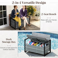 40 Gallon Outdoor Wicker Storage Bench with Cushion & Cover, Metal Frame Patio Deck Box Seat, Rattan Loveseat for Garden, Poolside