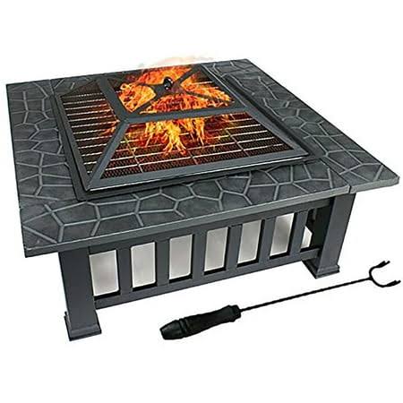 Zeny 32" Outdoor Fire Pit Square Metal Firepit Patio Garden Stove Wood Burning