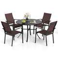 Tangkula 5 Pieces Patio Dining Set Outdoor Round Table and Stackable Chairs with Umbrella Hole