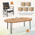 Tangkula 9 Pieces Patio Rattan Dining Set, Outdoor Oval Acacia Wood Dining Table and 8 Patio Wicker Armchairs Set with Umbrella Hole