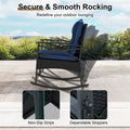 3 Piece Rattan Patio Rocking Bistro Set, Outdoor Wicker Rockers with Cushions & 2-Tier Tempered Glass Coffee Table for Porch, Balcony, Backyard