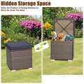 2PCS Wicker Outdoor Storage Ottomans with Removable Cushions, Multipurpose PE Rattan Footrest Side Table Seating for Patio Poolside Backyard