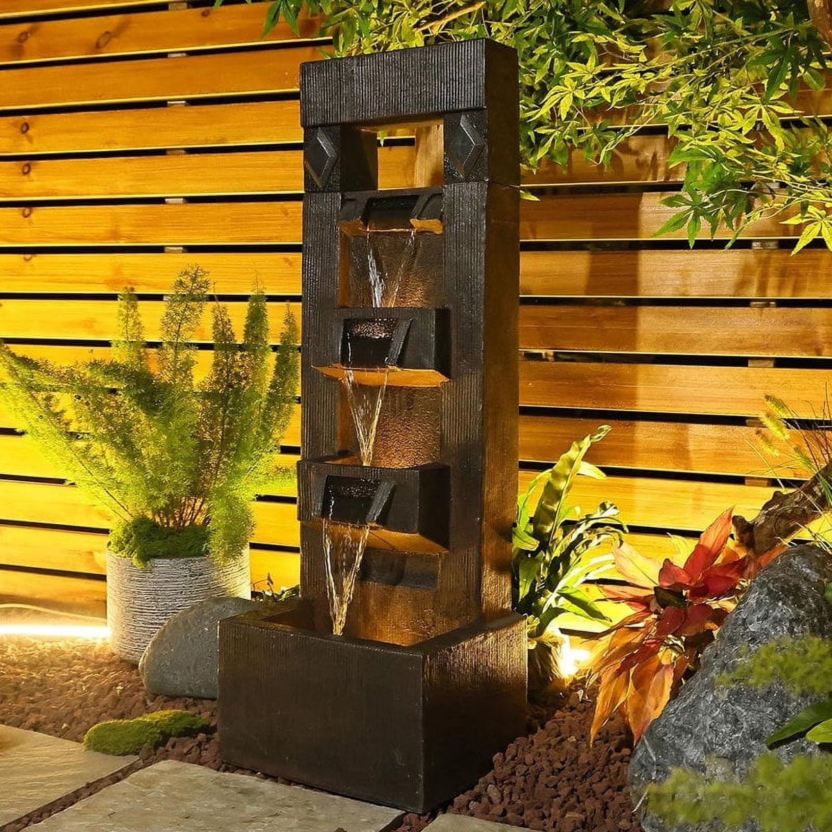 Outdoor Fountains and Indoor Waterfalls 4 Floor - Standing Water Fountain Outdoor with LED Lights for Garden, Living Room, Patio, Home Decor