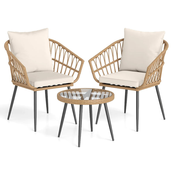 Tangkula 3 Piece Patio Bistro Set with Metal Frame for Balcony
