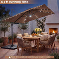 10 FT Cantilever Patio Umbrella with 32 Solar LED Lights, 360° Rotation & Easy Tilt, Square Outdoor Offset Hanging Umbrella with Cross Base