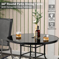 Tangkula 34 Inch Patio Dining Table, Round Tempered Glass Table with 1.5" Umbrella Hole